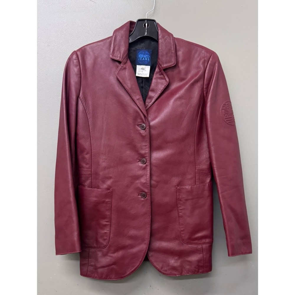 Vintage Kenzo Red Homme Leather Japanese Trench Coat Mens Size Small Rare